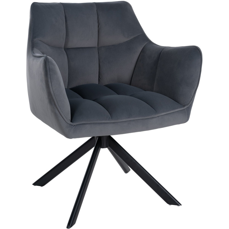 Fauteuil de table pivotant moderne en Velours Gris foncé Métal Noir Merilys - 1