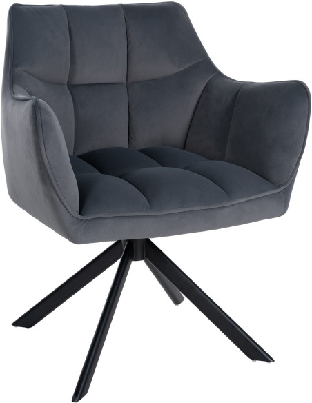 Fauteuil de table pivotant moderne en Velours Gris foncé Métal Noir Merilys - 1