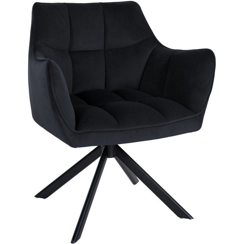 Fauteuil de table pivotant moderne en Velours Noir Métal Noir Merilys - 1