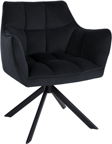 Fauteuil de table pivotant moderne en Velours Noir Métal Noir Merilys - 1
