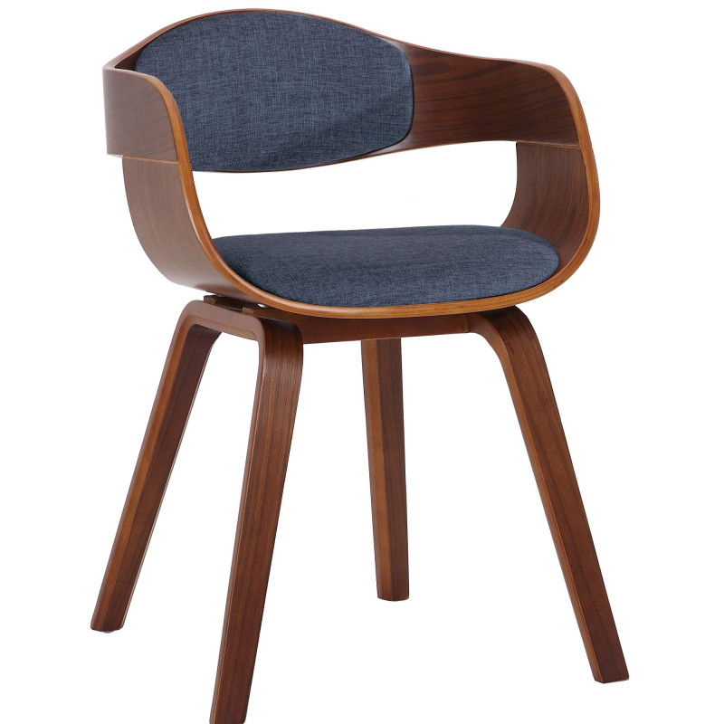 Fauteuil de table Beatrix en Polyester Bleu Bois Noyer - 1