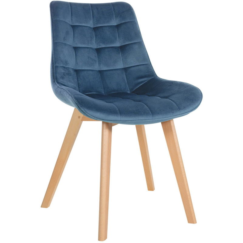 Chaise matelassée scandinave en Velours Bleu Bois Naturel Laura - 1