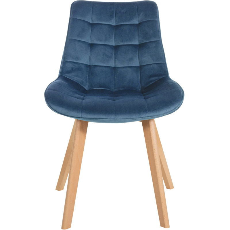 Chaise matelassée scandinave en Velours Bleu Bois Naturel Laura - 2