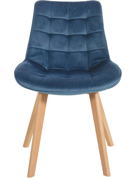 Chaise matelassée scandinave en Velours Bleu Bois Naturel Laura - 2