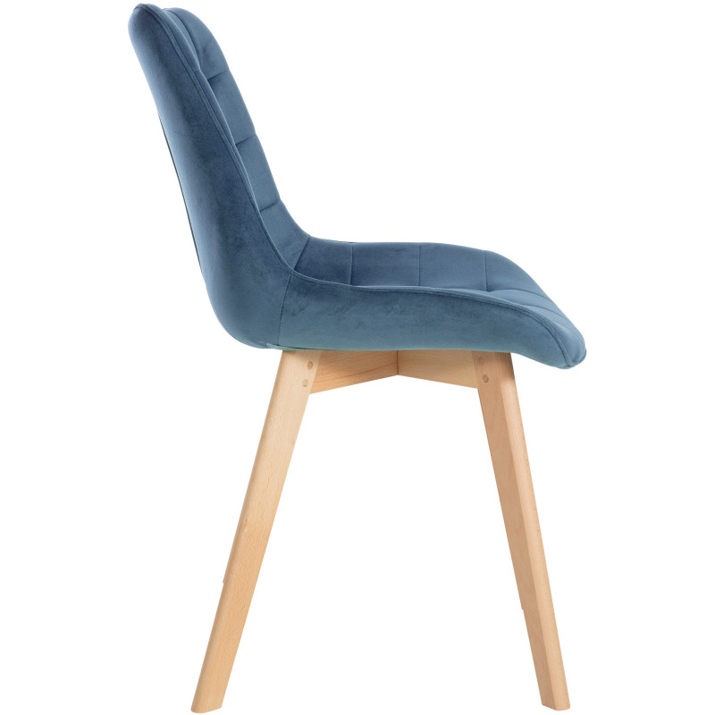 Chaise matelassée scandinave en Velours Bleu Bois Naturel Laura - 3