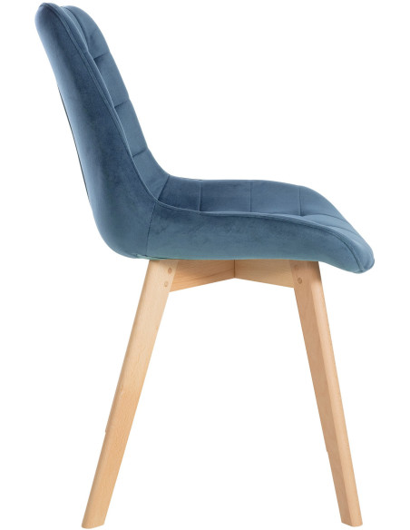 Chaise matelassée scandinave en Velours Bleu Bois Naturel Laura - 3