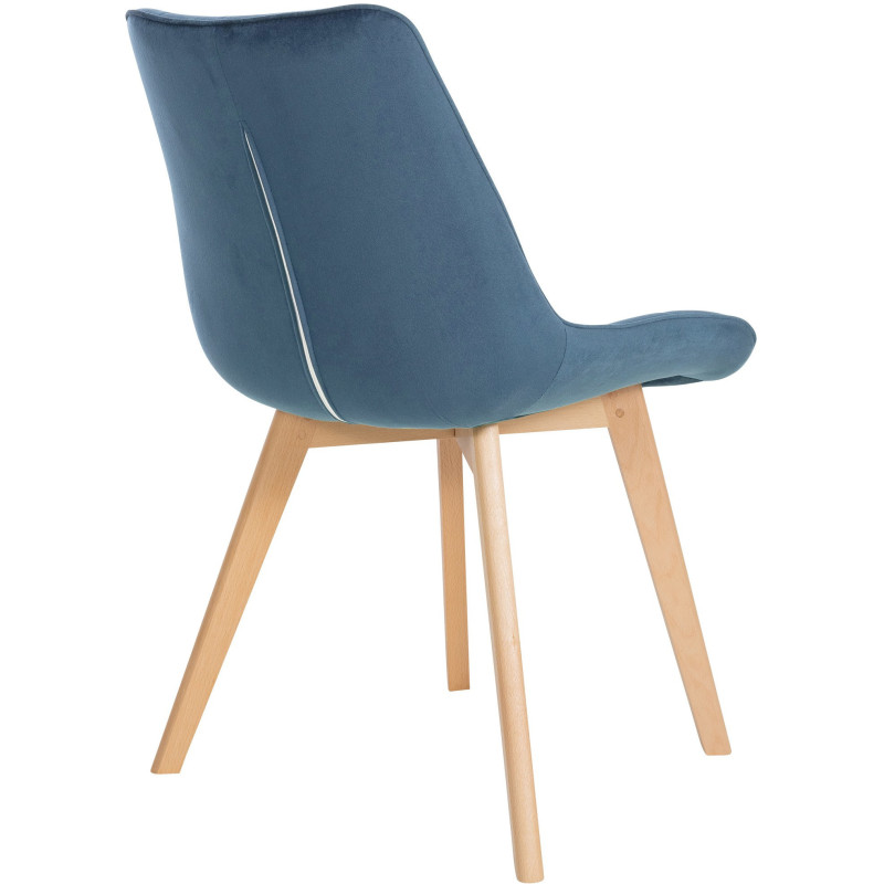 Chaise matelassée scandinave en Velours Bleu Bois Naturel Laura - 4