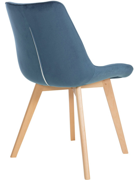 Chaise matelassée scandinave en Velours Bleu Bois Naturel Laura - 4