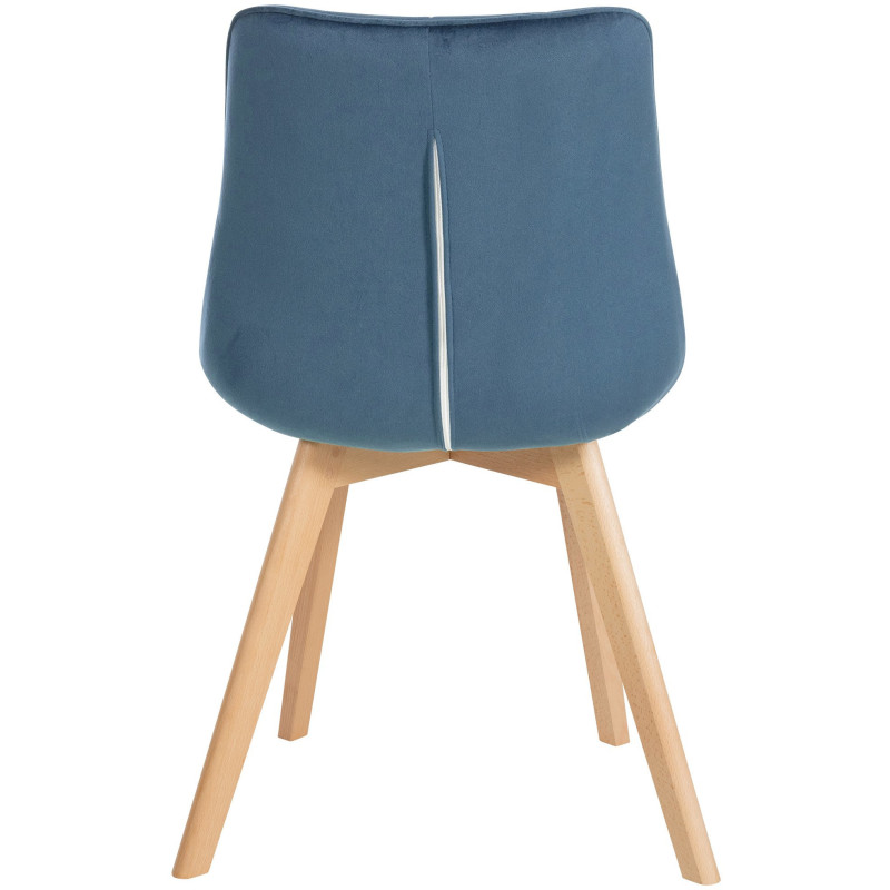 Chaise matelassée scandinave en Velours Bleu Bois Naturel Laura - 5