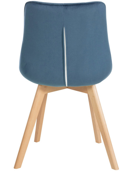 Chaise matelassée scandinave en Velours Bleu Bois Naturel Laura - 5