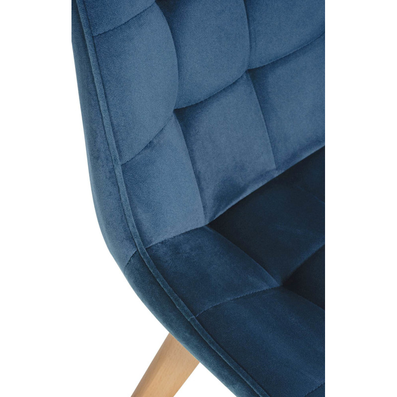 Chaise matelassée scandinave en Velours Bleu Bois Naturel Laura - 6