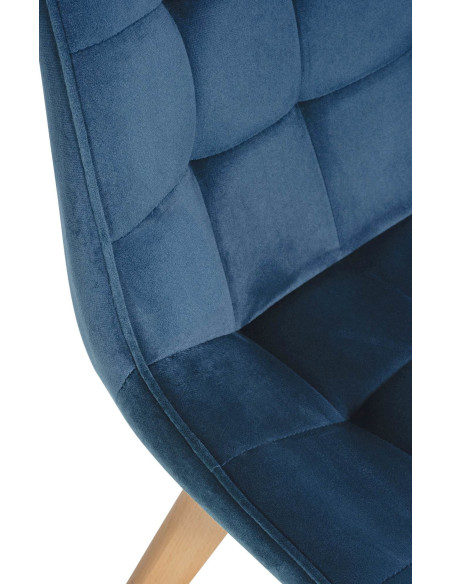 Chaise matelassée scandinave en Velours Bleu Bois Naturel Laura - 6