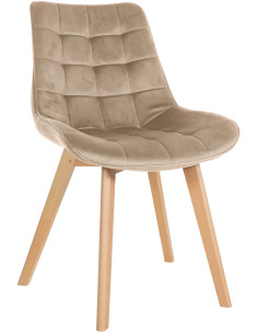 Chaise matelassée scandinave en Velours Marron Bois Naturel Laura - 1