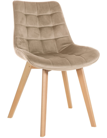 Chaise matelassée scandinave en Velours Marron Bois Naturel Laura - 1