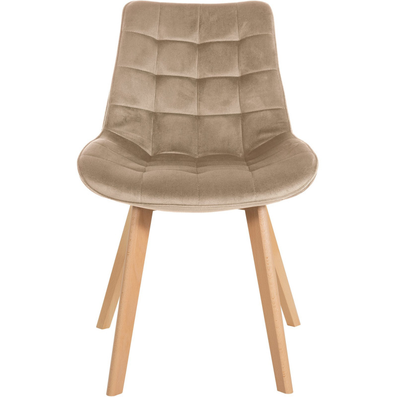 Chaise matelassée scandinave en Velours Marron Bois Naturel Laura - 2