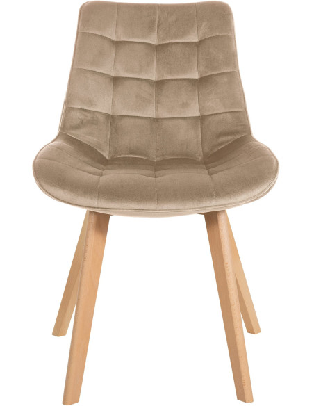 Chaise matelassée scandinave en Velours Marron Bois Naturel Laura - 2
