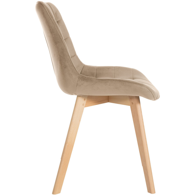 Chaise matelassée scandinave en Velours Marron Bois Naturel Laura - 3