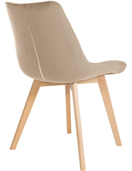 Chaise matelassée scandinave en Velours Marron Bois Naturel Laura - 4