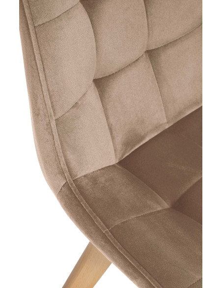 Chaise matelassée scandinave en Velours Marron Bois Naturel Laura - 6