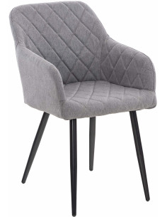 Fauteuil de table motif matelassé en Tissu Gris Métal Noir Solinda - 1