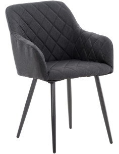Fauteuil de table motif matelassé en Tissu Noir Métal Noir Solinda - 1
