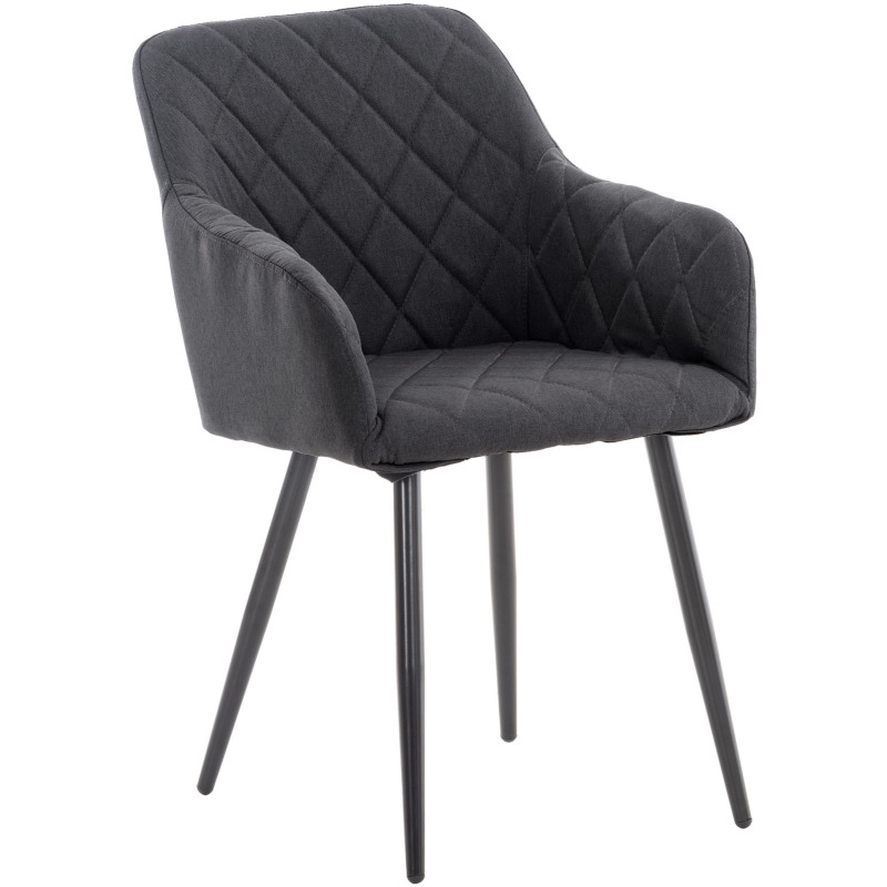 Fauteuil de table motif matelassé en Tissu Noir Métal Noir Solinda - 1