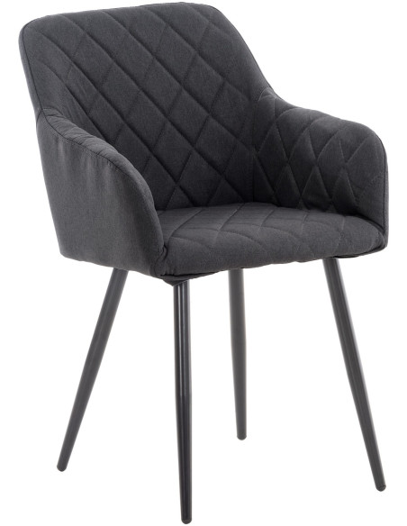 Fauteuil de table motif matelassé en Tissu Noir Métal Noir Solinda - 1