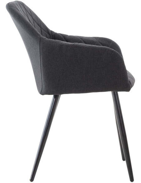 Fauteuil de table motif matelassé en Tissu Noir Métal Noir Solinda - 3
