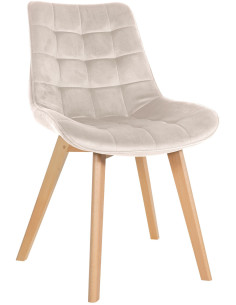 Chaise matelassée scandinave en Velours Blanc crème Bois Naturel Laura - 1