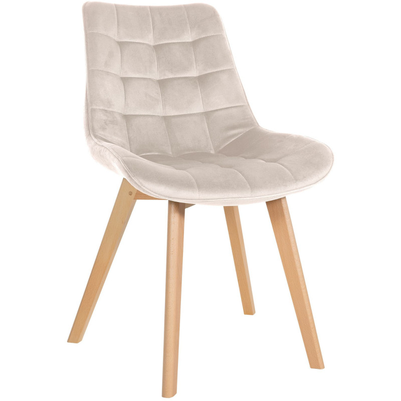 Chaise matelassée scandinave en Velours Blanc crème Bois Naturel Laura - 1