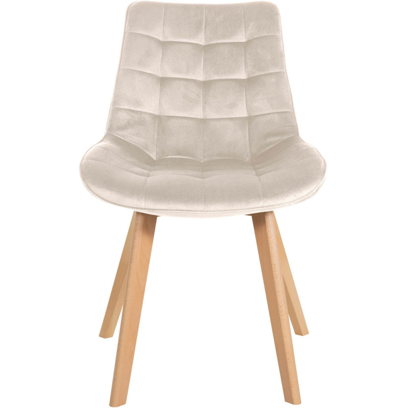 Chaise matelassée scandinave en Velours Blanc crème Bois Naturel Laura - 2