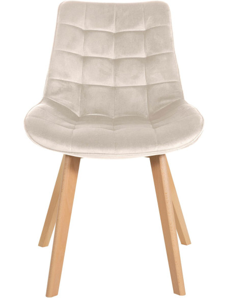 Chaise matelassée scandinave en Velours Blanc crème Bois Naturel Laura - 2