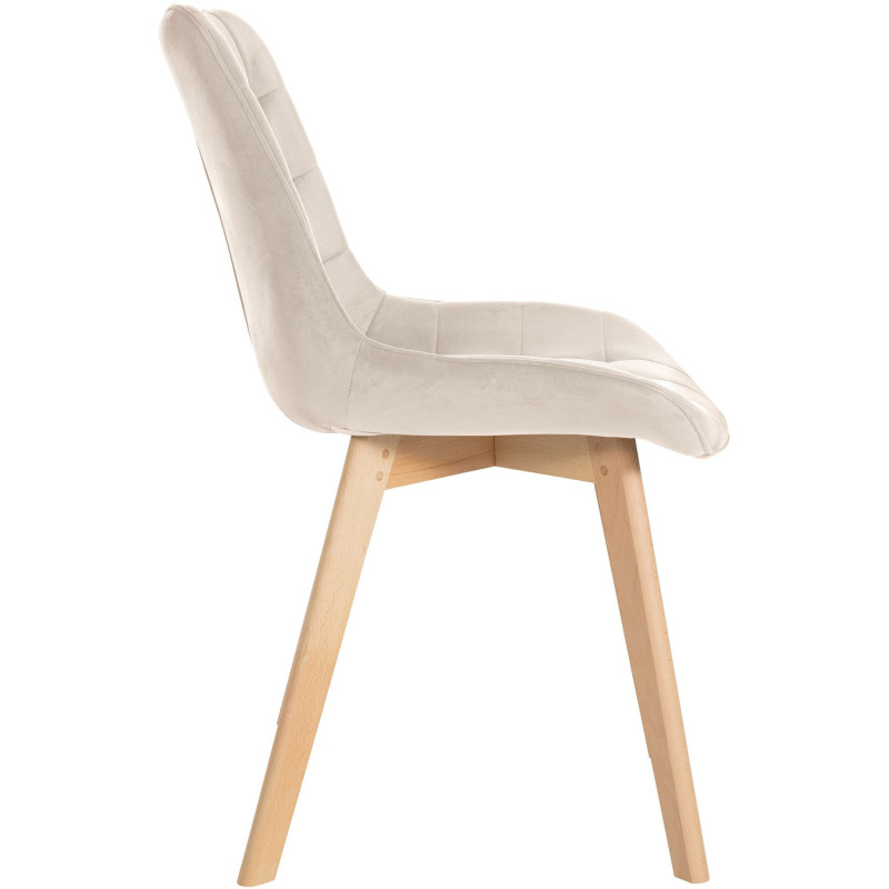 Chaise matelassée scandinave en Velours Blanc crème Bois Naturel Laura - 3
