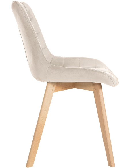 Chaise matelassée scandinave en Velours Blanc crème Bois Naturel Laura - 3
