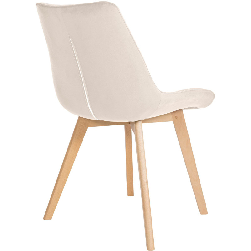 Chaise matelassée scandinave en Velours Blanc crème Bois Naturel Laura - 4