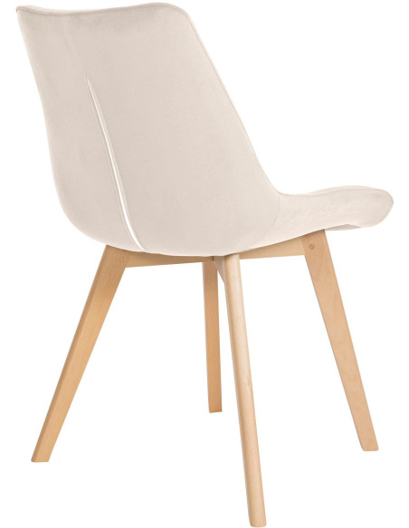 Chaise matelassée scandinave en Velours Blanc crème Bois Naturel Laura - 4