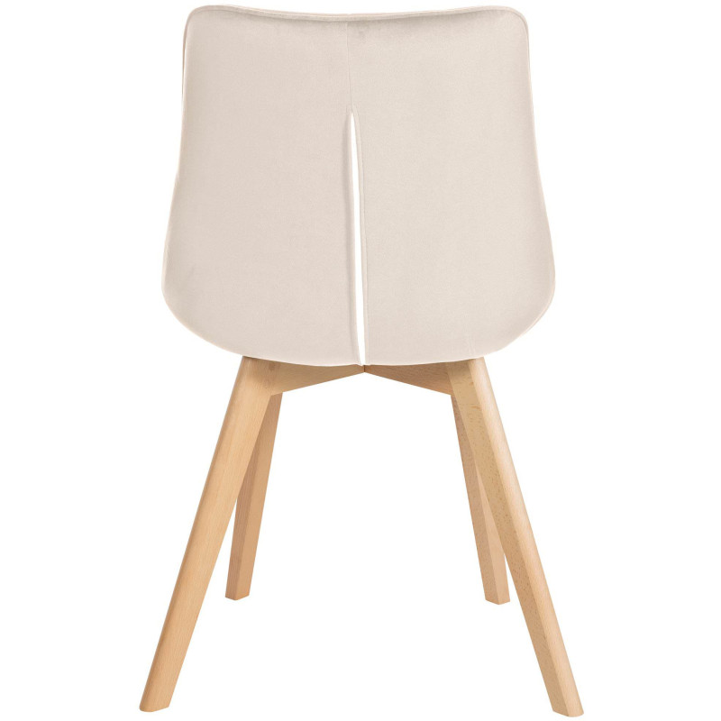 Chaise matelassée scandinave en Velours Blanc crème Bois Naturel Laura - 5