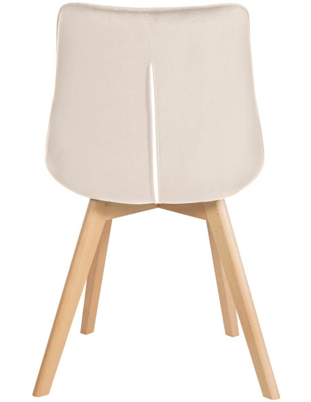 Chaise matelassée scandinave en Velours Blanc crème Bois Naturel Laura - 5