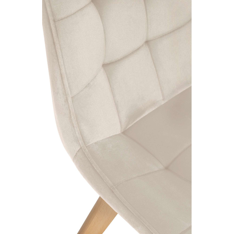 Chaise matelassée scandinave en Velours Blanc crème Bois Naturel Laura - 6