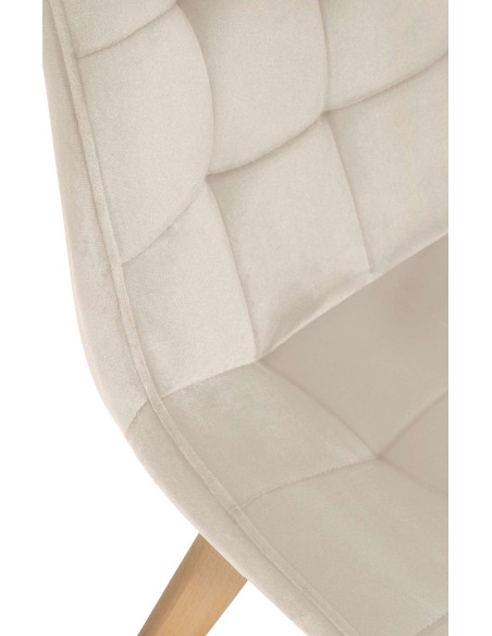 Chaise matelassée scandinave en Velours Blanc crème Bois Naturel Laura - 6