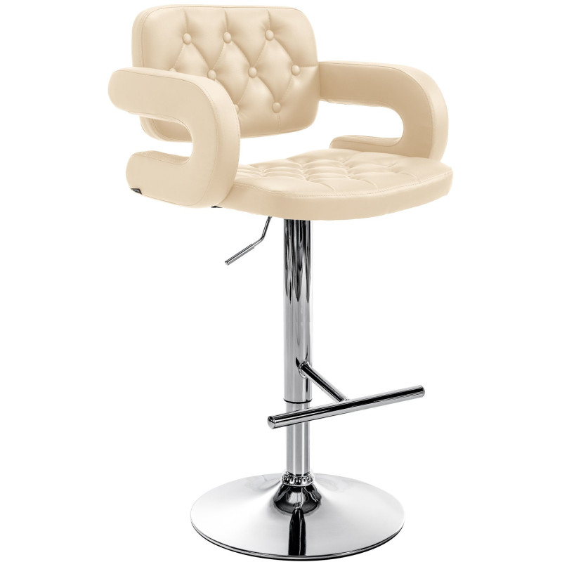 Tabouret de bar haut de gamme en Polyuréthane Blanc crème Métal Argenté Nyvris - 1