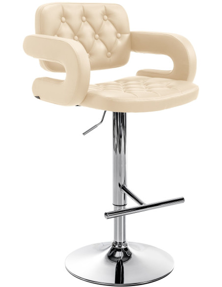Tabouret de bar haut de gamme en Polyuréthane Blanc crème Métal Argenté Nyvris - 1