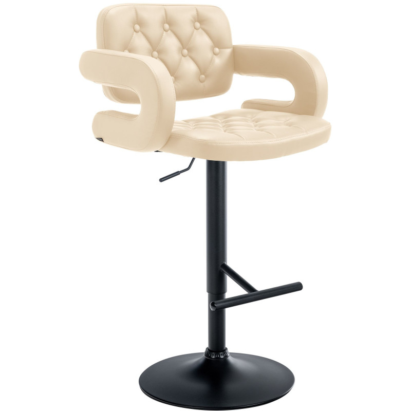 Tabouret de bar haut de gamme en Polyuréthane Blanc crème Métal Noir Nyvris - 1