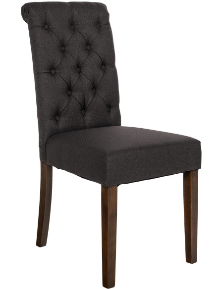 Chaise chesterfield Dossier capitonné en Tissu Noir Bois Marron Clorith - 1