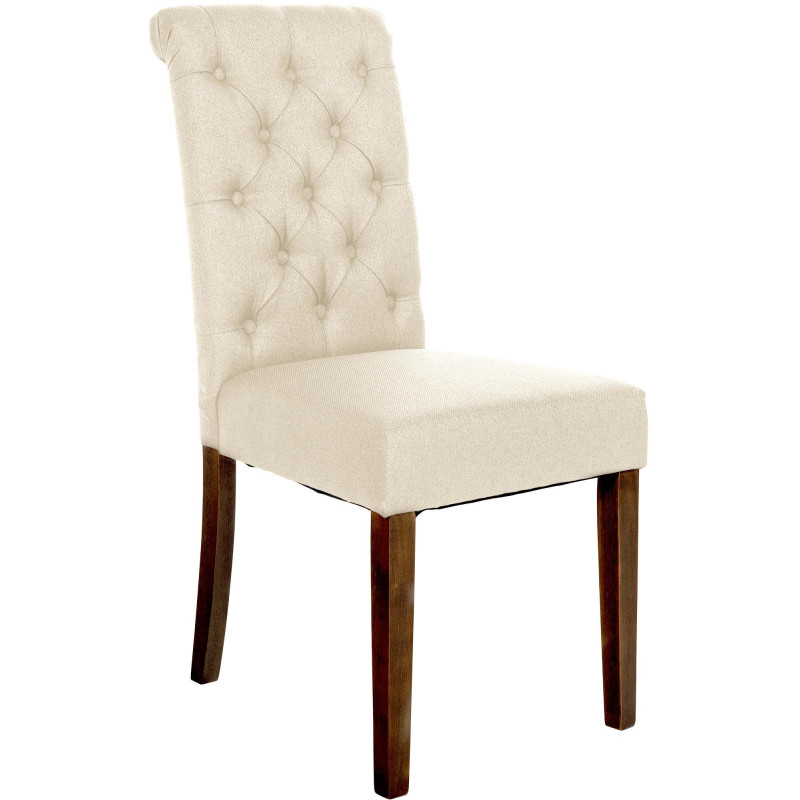 Chaise chesterfield Dossier capitonné en Tissu Blanc crème Bois Marron Clorith - 1
