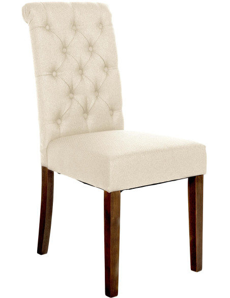 Chaise chesterfield Dossier capitonné en Tissu Blanc crème Bois Marron Clorith - 1