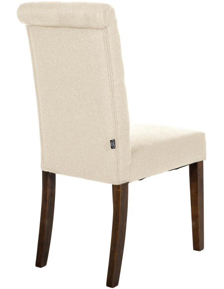 Chaise chesterfield Dossier capitonné en Tissu Blanc crème Bois Marron Clorith - 6