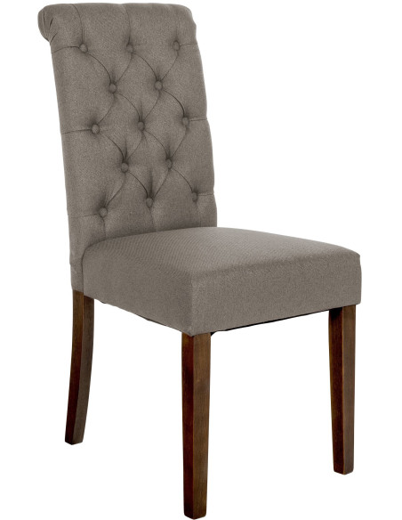 Chaise chesterfield Dossier capitonné en Tissu Taupe Bois Marron Clorith - 1