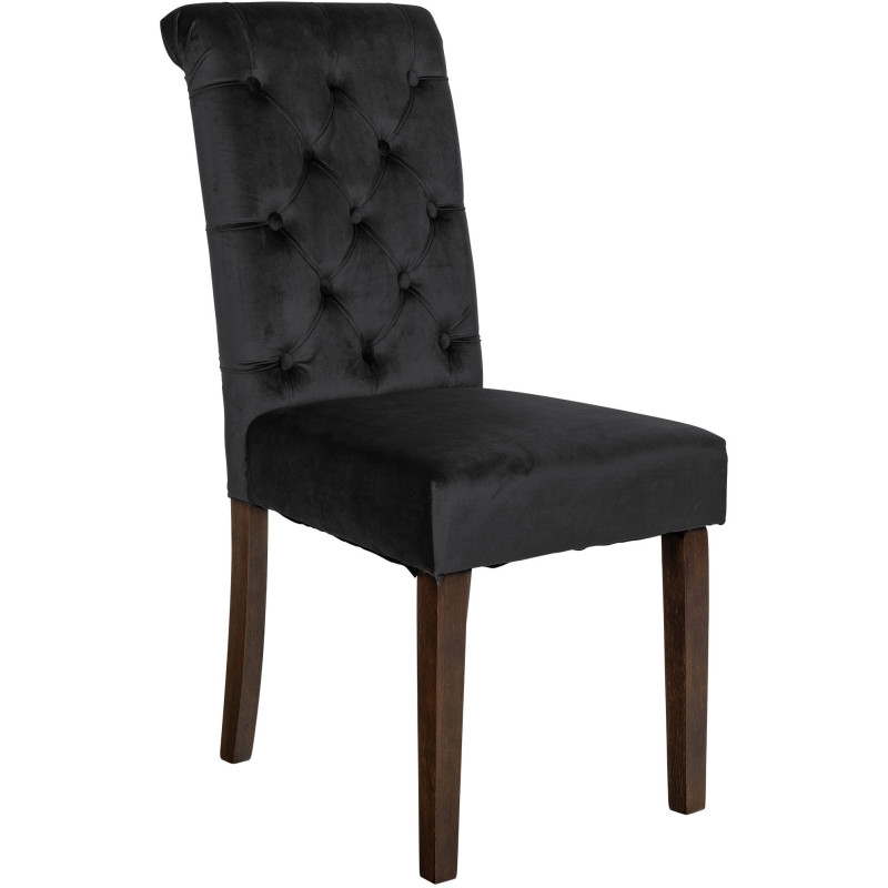 Chaise chesterfield Dossier capitonné en Velours Noir Bois Marron Clorith  - 1