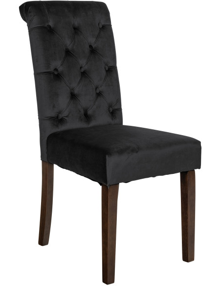 Chaise chesterfield Dossier capitonné en Velours Noir Bois Marron Clorith  - 1